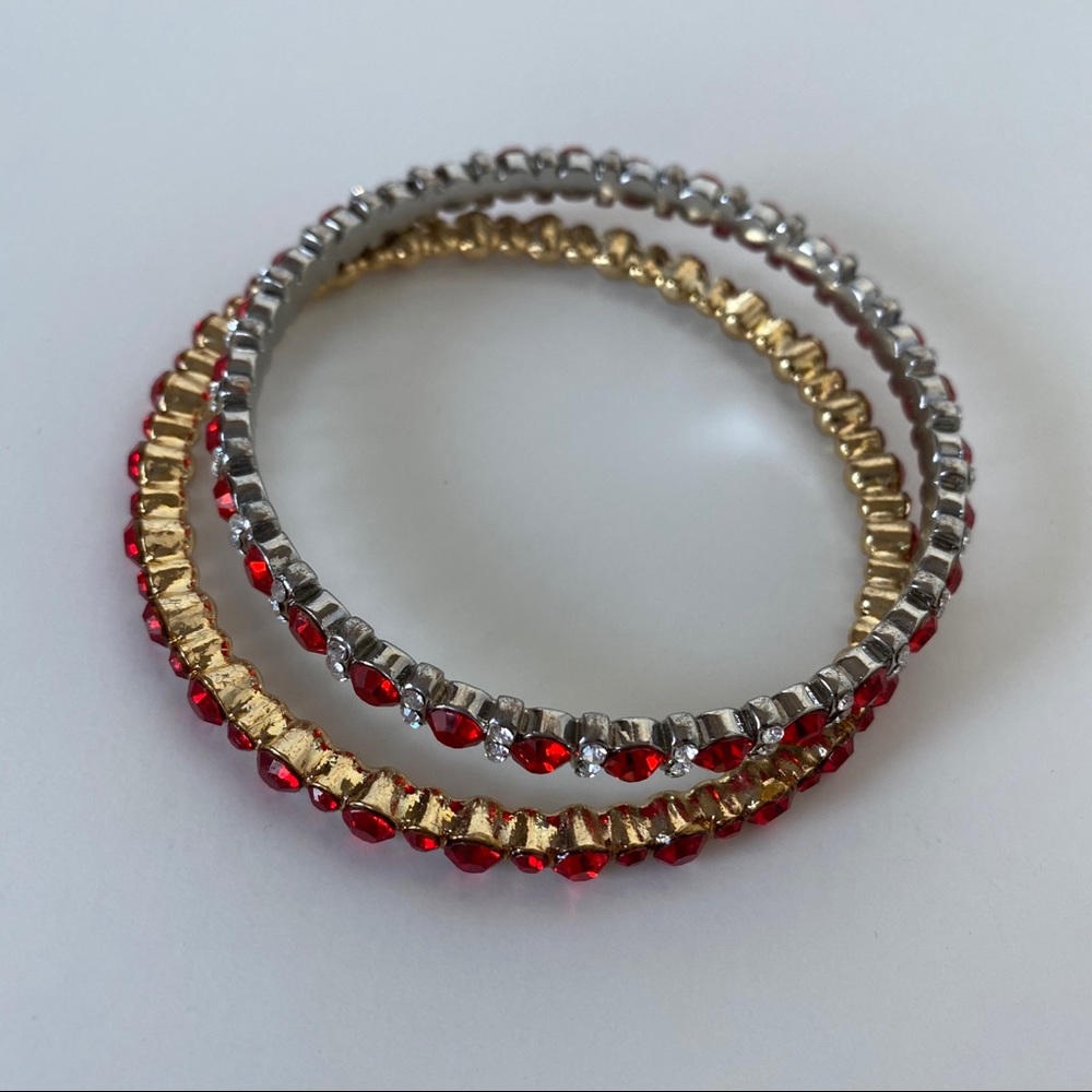 🌻 NWOT Red Silver and Gold Bangle Bracelets 2 One Sz